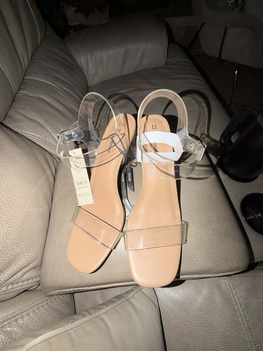 No Boundaries Clear Lucite Block Heel Ankle Strap Sandals Size 11